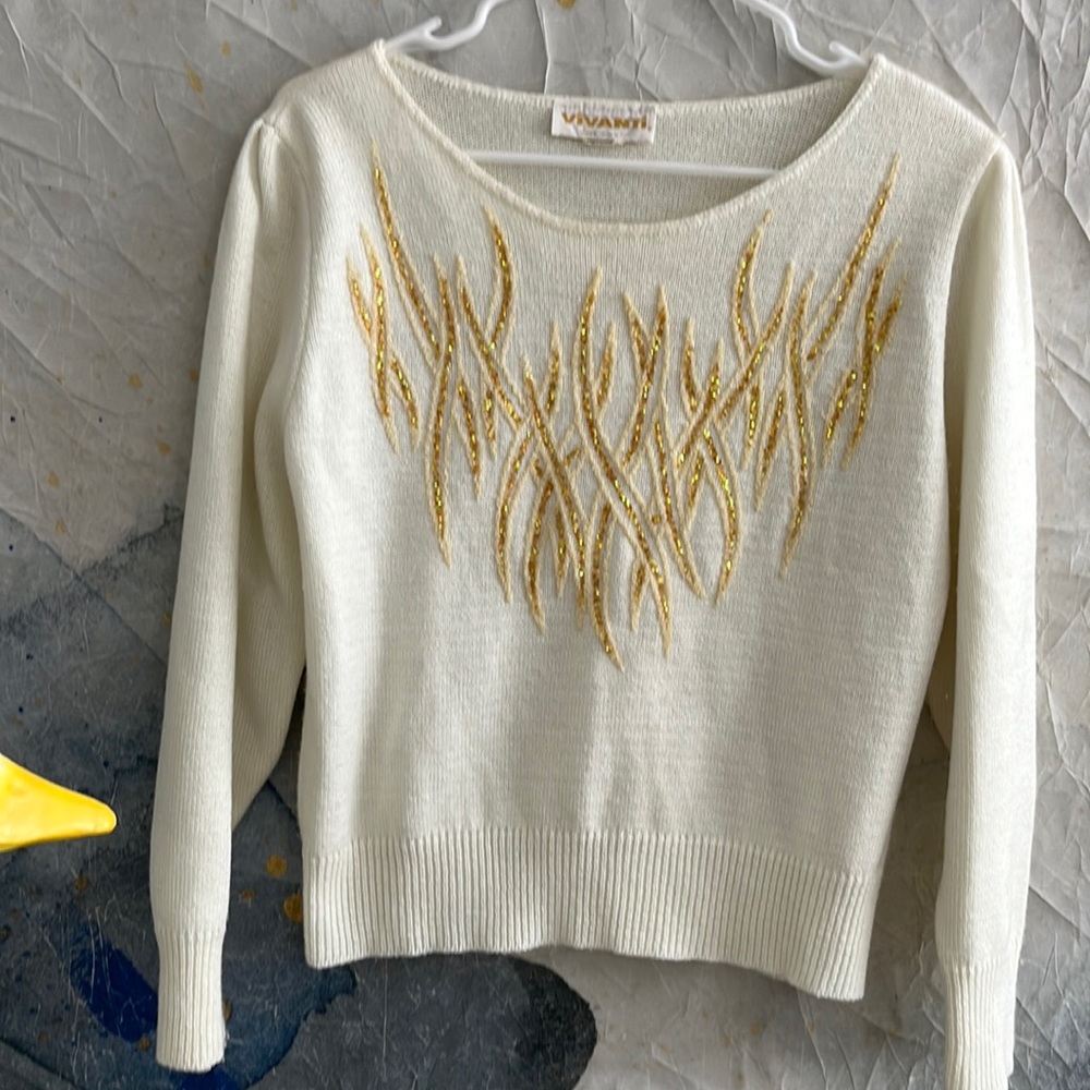 Vintage Vivanti Sweater White Sweater w/Gold 12
